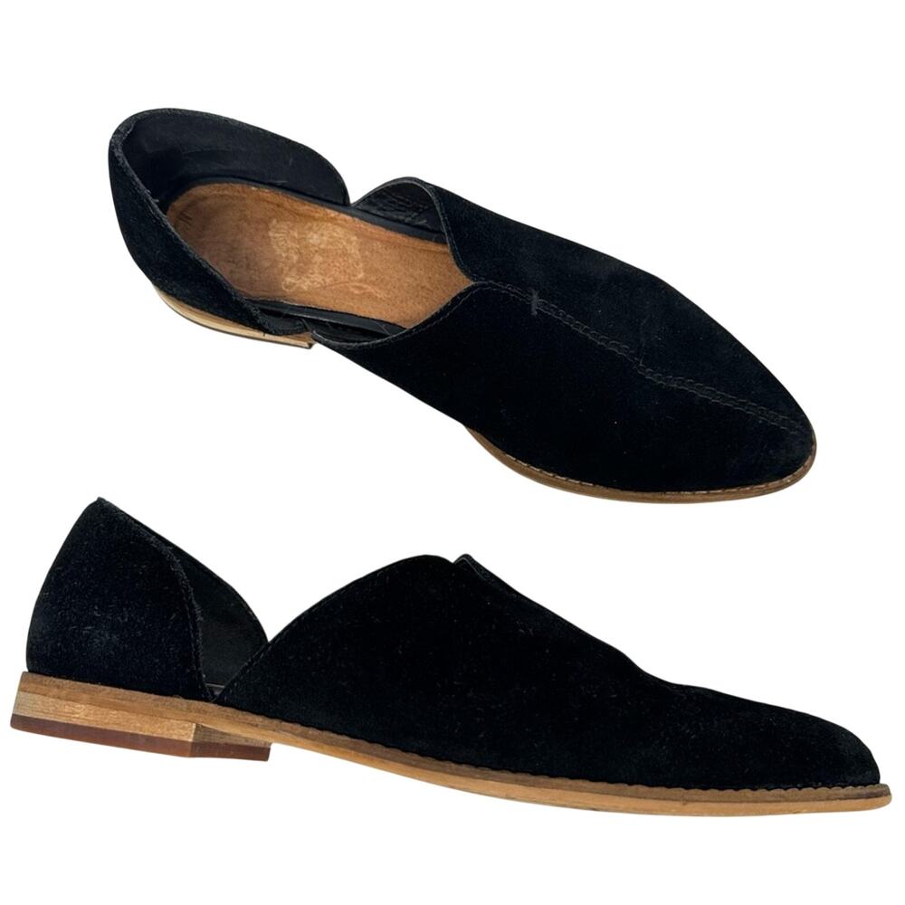 Frye Black Suede Slip On Flats Womens 7.5 Leather Comfort Shoes Pointed Toe